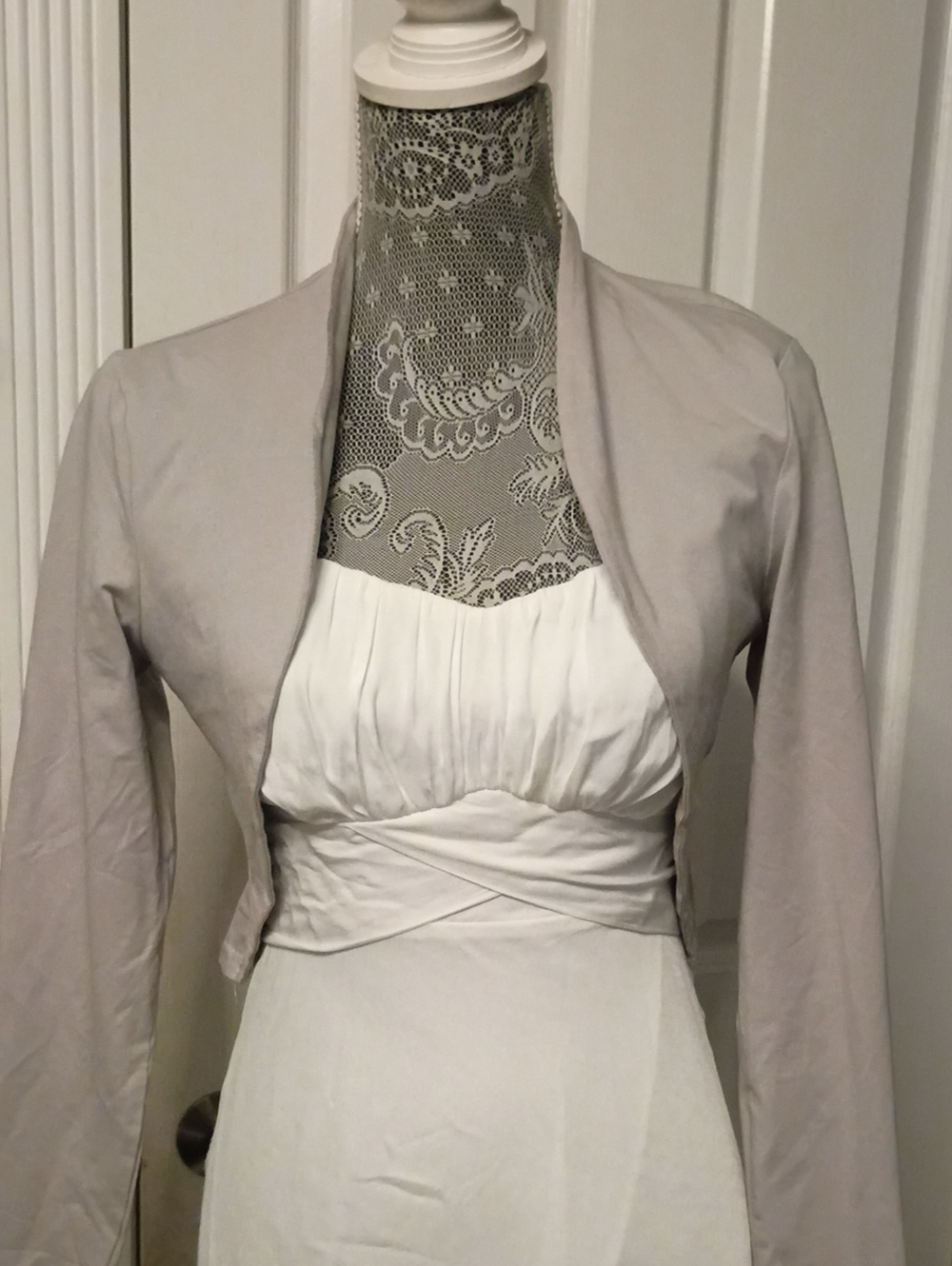 Women's Light Gray Cropped Bolero Jacket - Open Front Utility Style